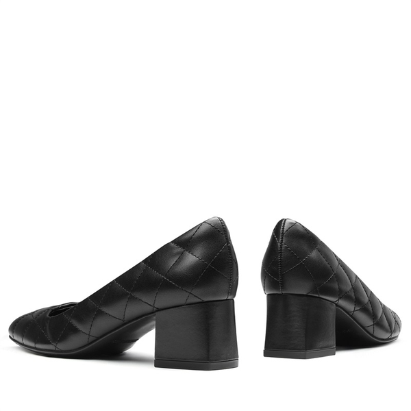 Square Toe Low Heel Pumps - BLACK PU - 3
